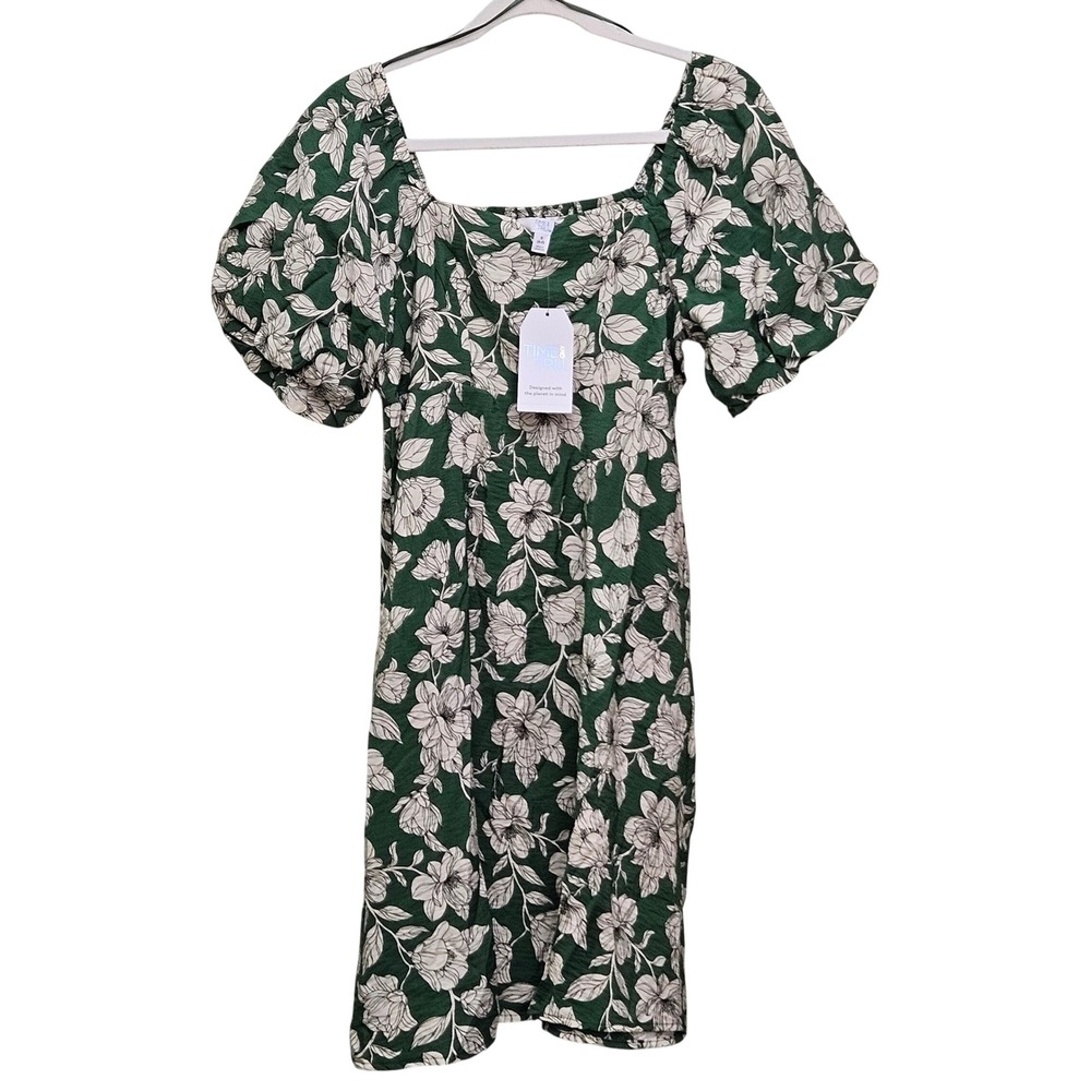 Time and Tru Mini Dress Women S Green Floral Puff Sleeve Cottagecore Smocked